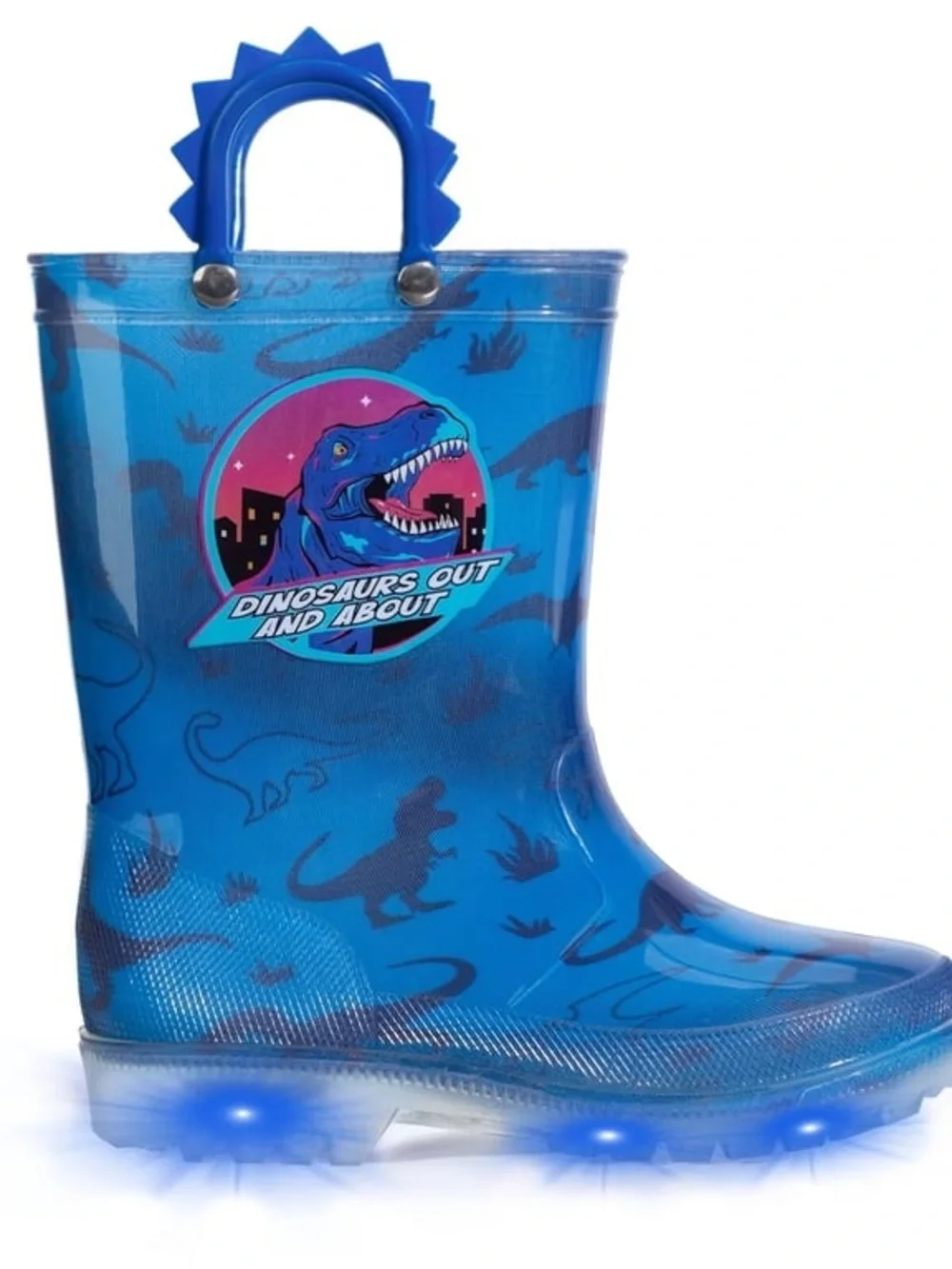 NWT Kids Blue‎ Dinosaur Rain Boots with Light-Up Soles 5